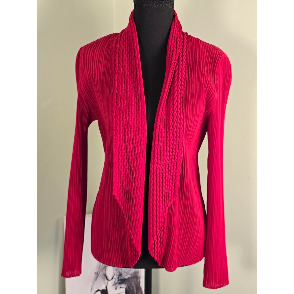 Chicos Travelers Collection Red Pleated Open Front Cardigan Jacket Size 0 S